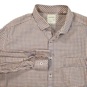 Billy Reid Shirt Mens 2XL Blue Brown Check Cotton Linen Long Sleeve Button Front
